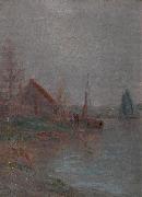 unknow artist Morning fog over the River Schelde Germany oil painting artist